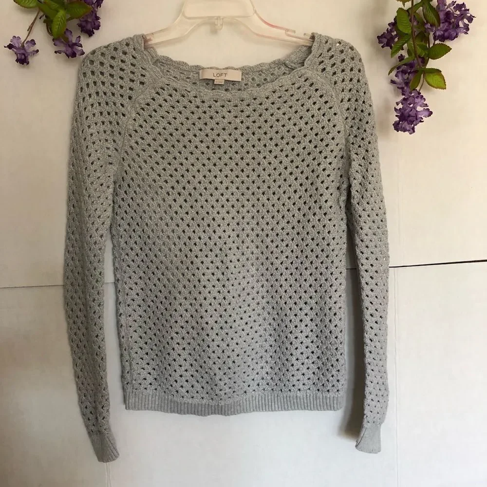 Loft Open Knit Gray Sweater - Picture 2 of 7